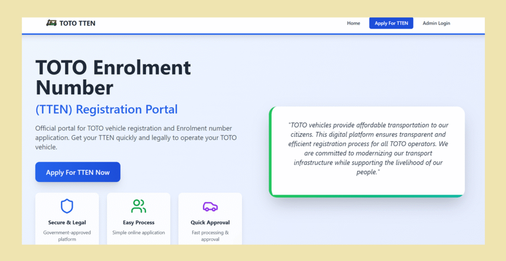 TOTO Registration form