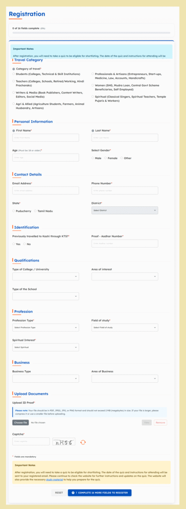 Kashi Tamil Sangamam 4.0 Registration