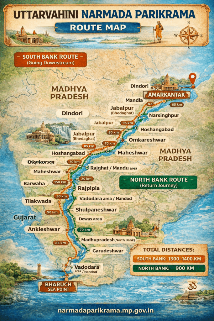 Uttarvahini Narmada Parikrama route map